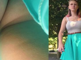 Красивая девушка без трусиков прогуливается по парку и попадает на камеру